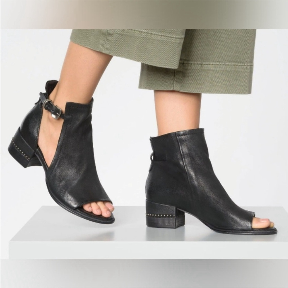 A.S.98 Morgan Leather Studded Strap Buckle Black Bootie Sandals